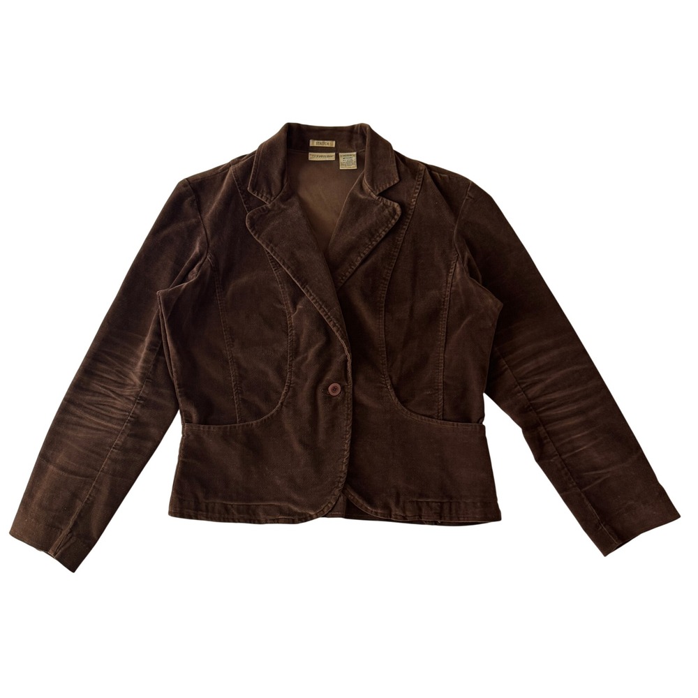 Vtg St Johns Bay Velvet Blazer Jacket Sz M Brown Stretch Dark Academia Y2K Retro
